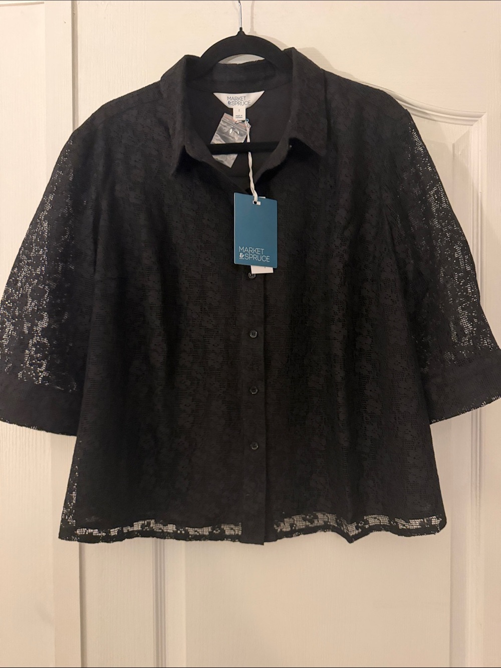 Gorgeous Market & Spruce Black Lace Button-Front Collared Top NWT Size 1X
